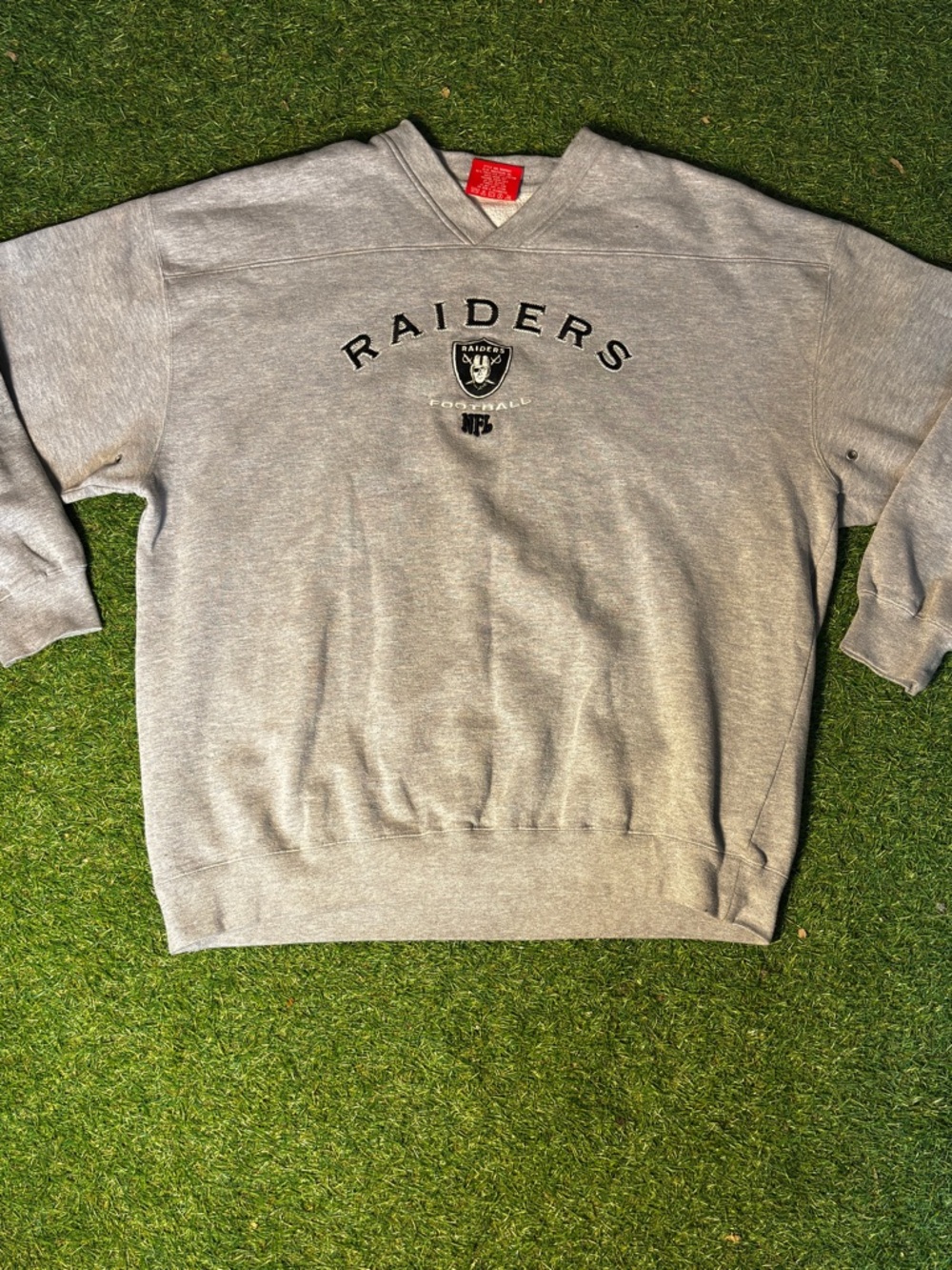 NFL Raiders Gray Crewneck Sweatshirt with Embroidered Logo